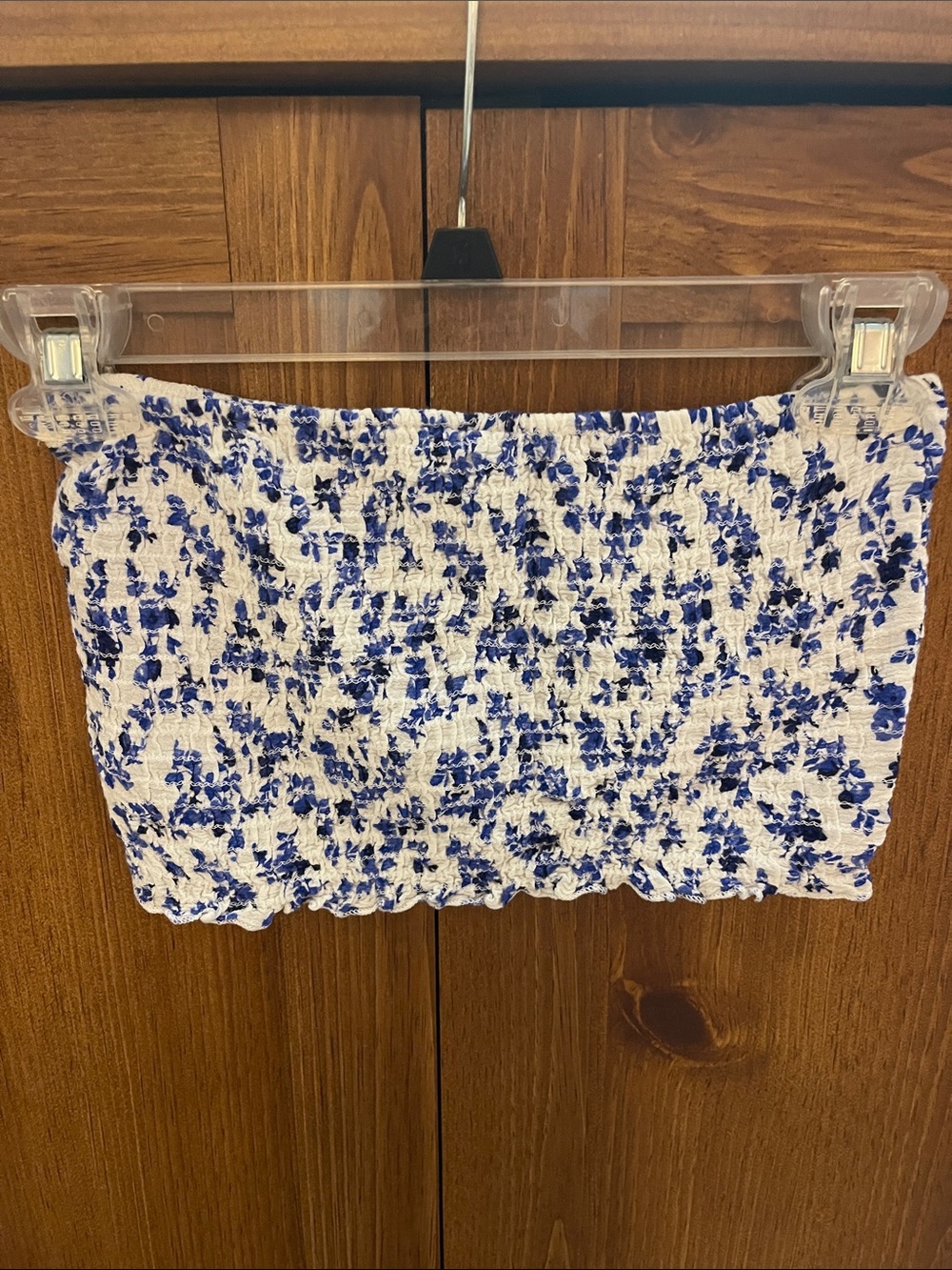 Wild Honey White Smocked Crop Top with Blue Floral Print